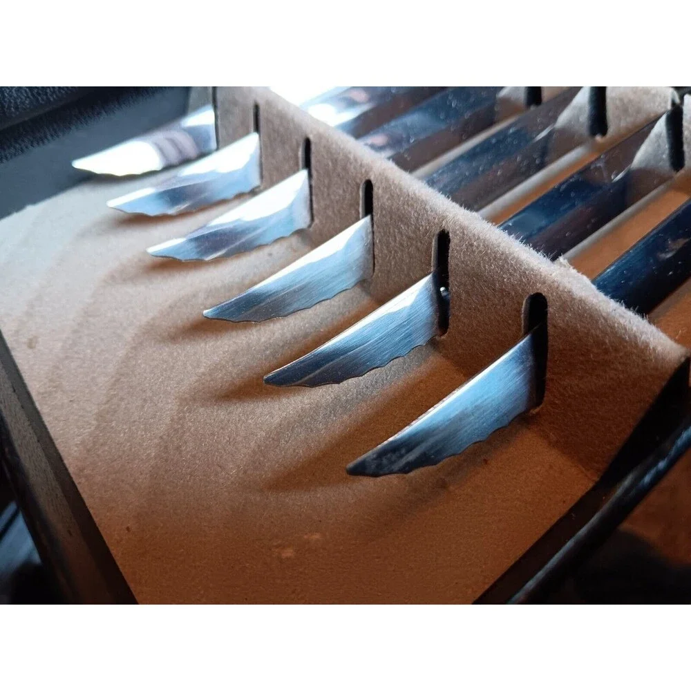 Vintage 1950 MCM Imperial Stainless 6 Carving Steak Knives & Meat Fork Set of 9